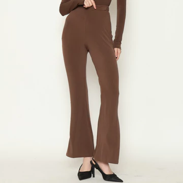 Pluffyschoice Tello Cutbray Highwaist Flare Pants Celana Panjang Wanita Bahan Jersey Bawahan