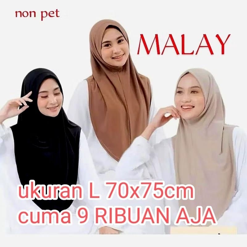 HIJAB NONPED UKURAN L 70X75CM JILBAB ZAYDA MALAY INSTAN MURAH TERLARIS