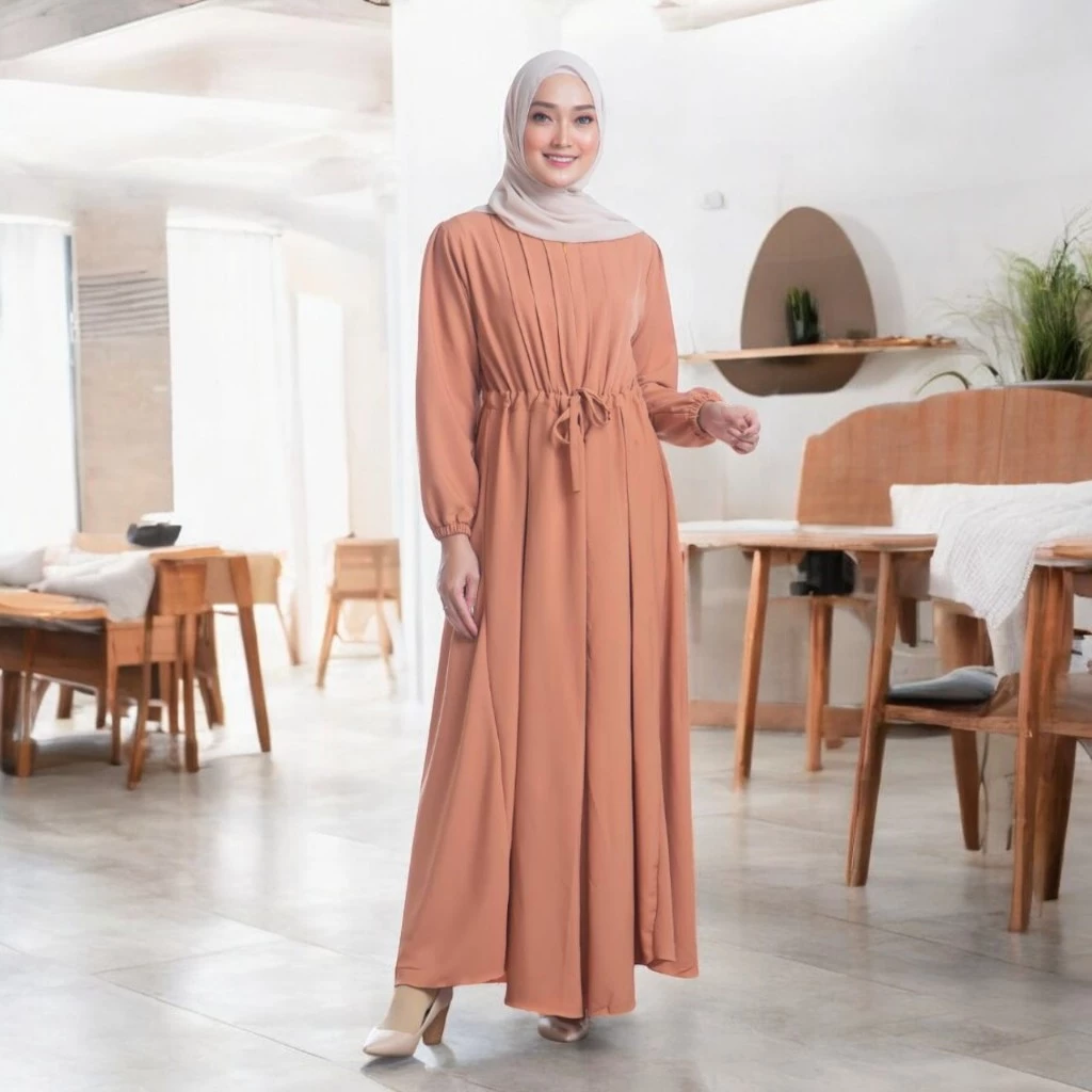 Tampilan samping gamis daily polos