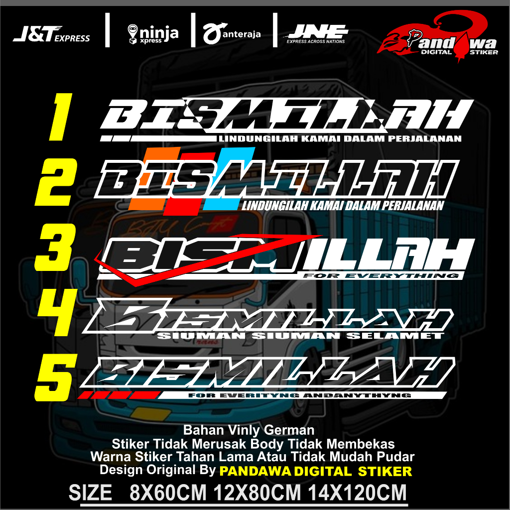 Jual Stiker Truk Bismillah Cutting Sticker Latin Kaca Depan mobil box ...