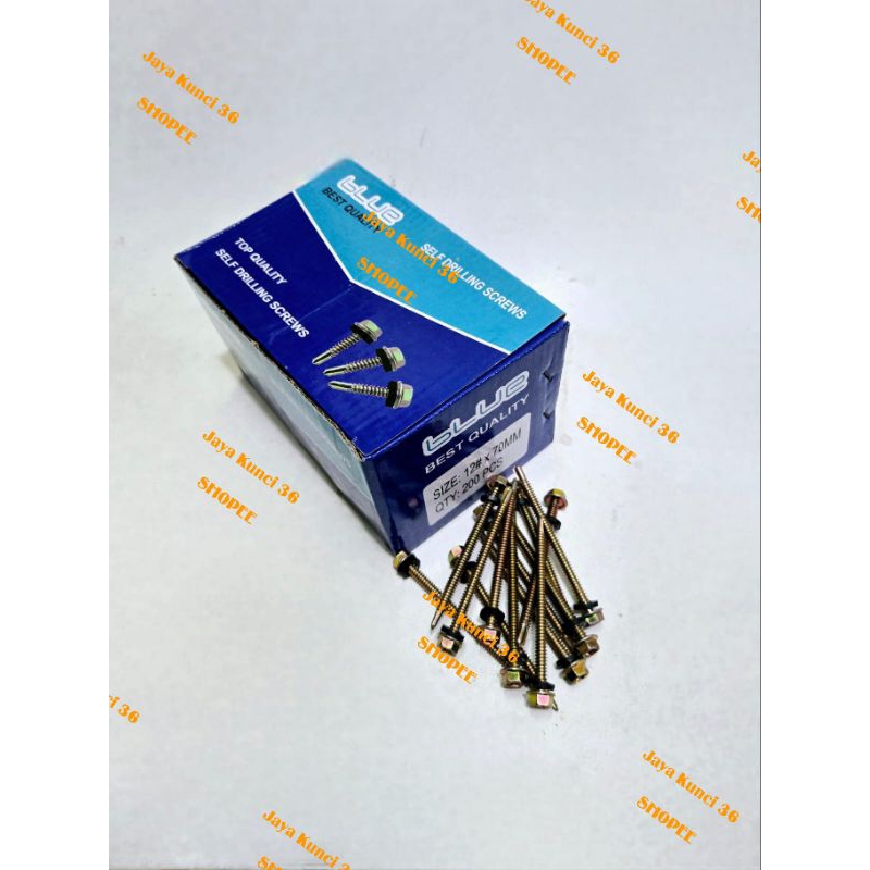 Jual Baut Roofing BLUE 7CM 12 x 70 ( 1 Kotak 200 pcs ) | Shopee Indonesia
