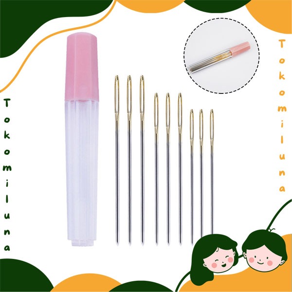 Jual 1 set isi 9 pcs tapestry needle jarum rajut gold tail weaving ...