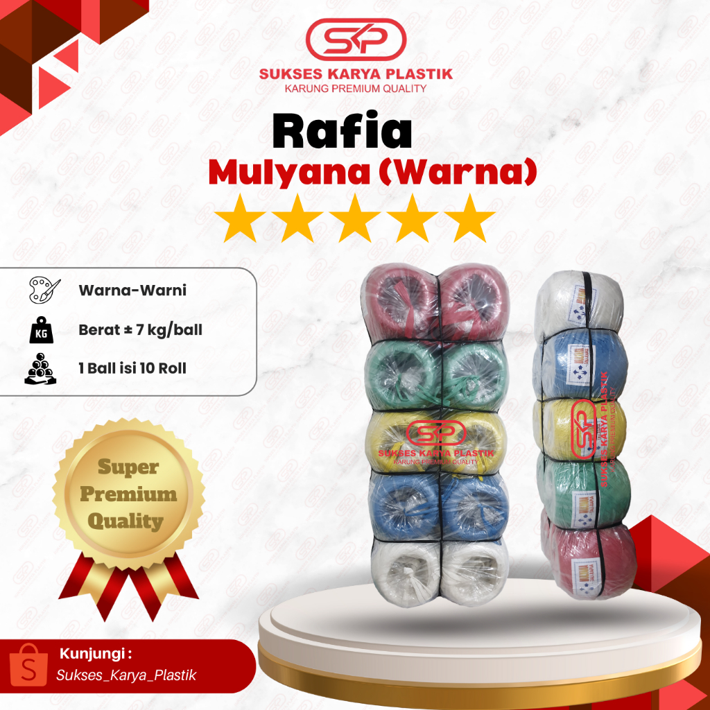 Jual TALI RAFIA MULYANA WARNA 1 BALL (10 ROLL) TALI PLASTIK RAFIA WARNA ...