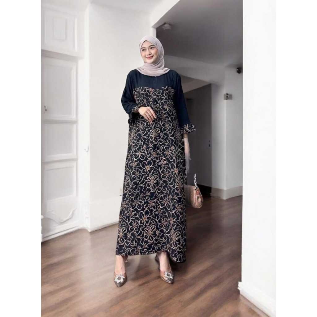 Jual Daster Midi Dress Rayon Rempel Busui Lengan Panjang Kekinian ...