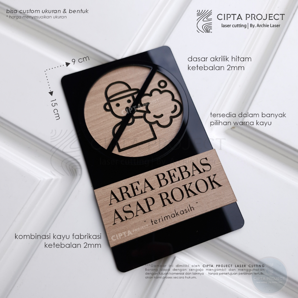 Jual Area Bebas Asap Rokok, Sign DIlarang Merokok/ Penanda Kayu ...