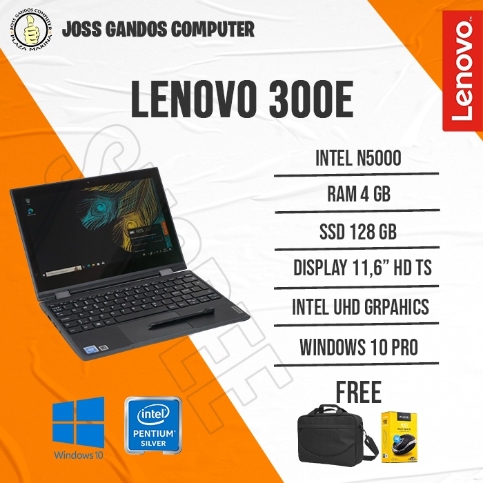 Jual LENOVO 300E/INTEL N5000/RAM 4 GB/SSD 128 GB/LAYAR 11,6