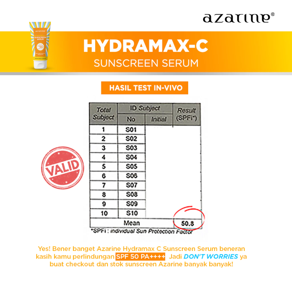 Azarine Hydramax C Sunscreen SPF50 untuk Kulit Kering dan Sensitif 2x40ml