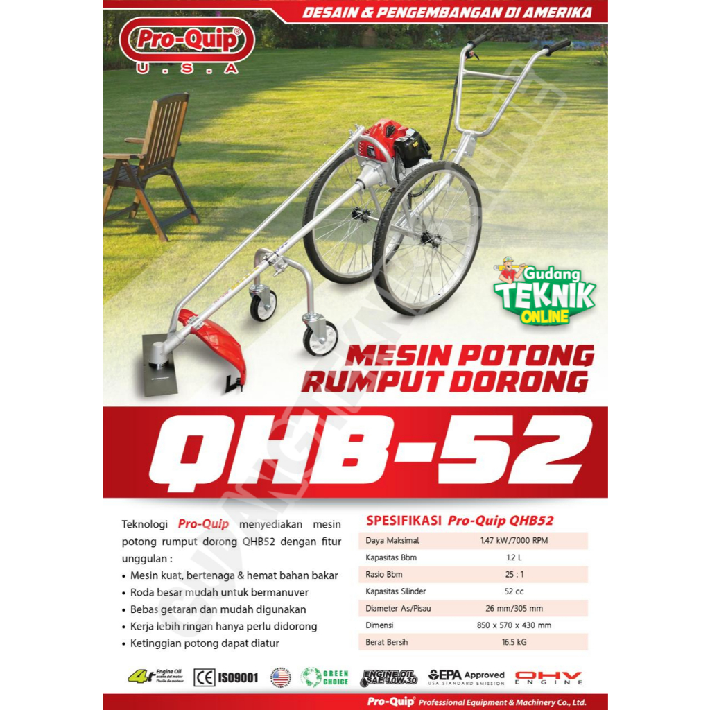 Jual Mesin Potong Rumput Dorong PRO-QUIP QHB52 RODA BESAR / Mesin ...