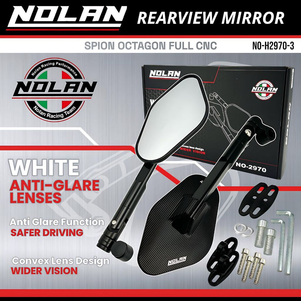Jual NOLAN Spion Octagon H2970-3 Kaca Putih Bahan Full Aluminium Alloy ...