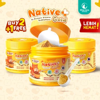 Olive Care Vitamin Kucing Bundling NATIVE+ GOLD (Beli 2 GRATIS 1) Protein Tinggi GOLDEN POWDER untuk Penambah Nafsu Makan, Berat Badan, Gembul, Kulit Sehat, Cegah Bulu Rontok, Imunitas, Daya Tahan Tubuh, dan Pelengkap Nutrisi Makanan Harian Kucing