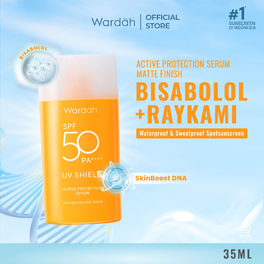 Wardah UV Shield Active Protection Serum SPF 50 PA ++++ 35 ml - Sunscreen Wajah 0% Alkohol dan Waterproof - Tekstur Ringan - Untuk Semua Jenis Kulit