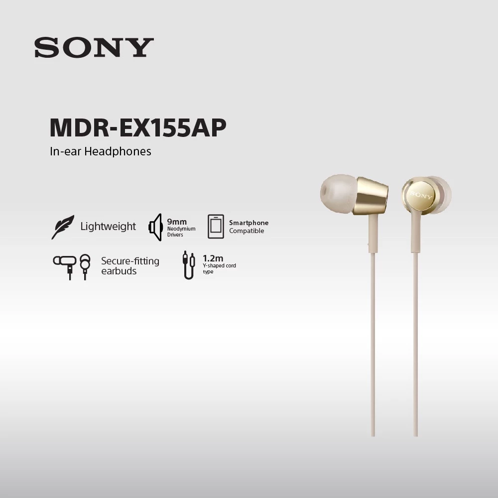 Earphone Sony MDR-EX155AP Wire Headset With Microphone - Gold SONY Earphone Original