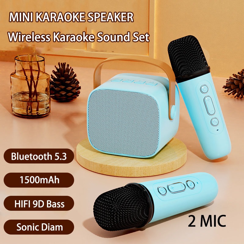 [COD] Mini Speaker Karaoke Bluetooth Microphone Mic Set Wireless  Bluetooth Speaker Mic Karaoke Set Portable Full bass Rumah Dua Mikrofon