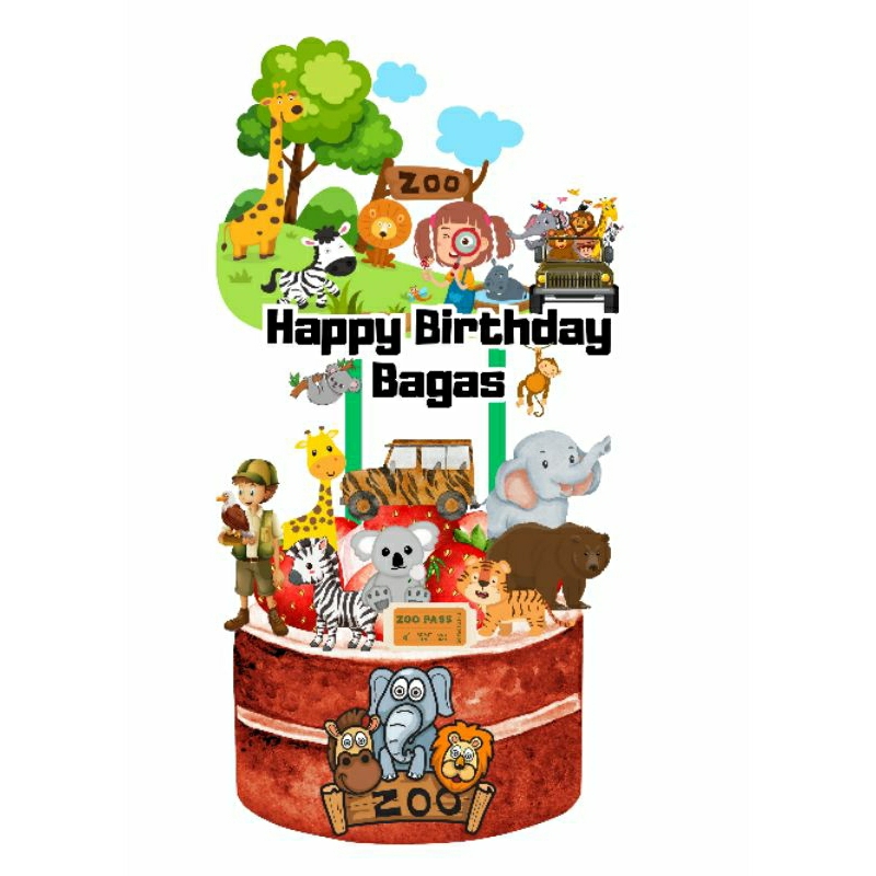 Jual topper zoo hiasan kue kebun binatang custom nama | Shopee Indonesia