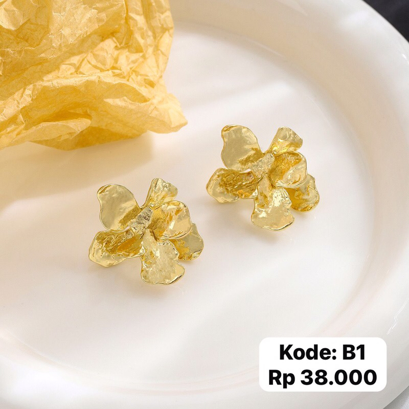 Jual anting bunga logam retro gold simple cantik silver 925 needle ...