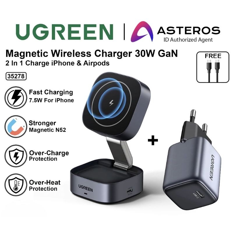 UGREEN 2in1 Foldable Wireless Charger Magsafe Qi2 With Stand Holder Fast  Charging iPhone Airpods
