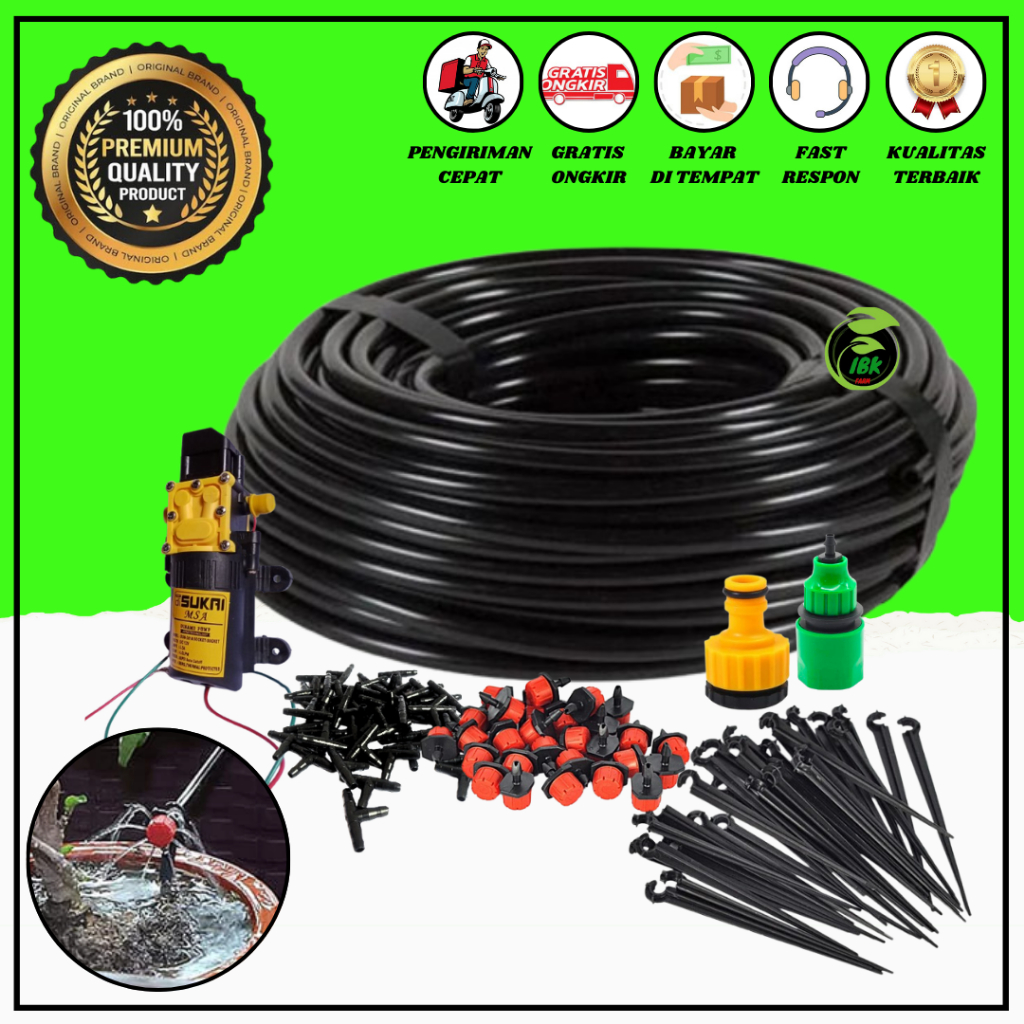 Set Irigasi Taman Alat Siram Tanamam Garden Watering Kit Misting Sprayer BULAT MERAH Walet Jamur Tetes Selang Otomatis + Pompa 80PSI