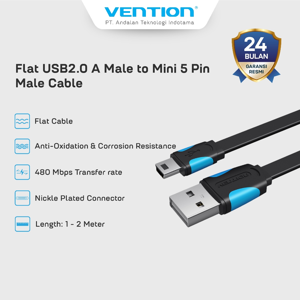 Jual Vention Kabel Data Flat USB A to Mini 5 Pin Cable - VAS-A14 ...