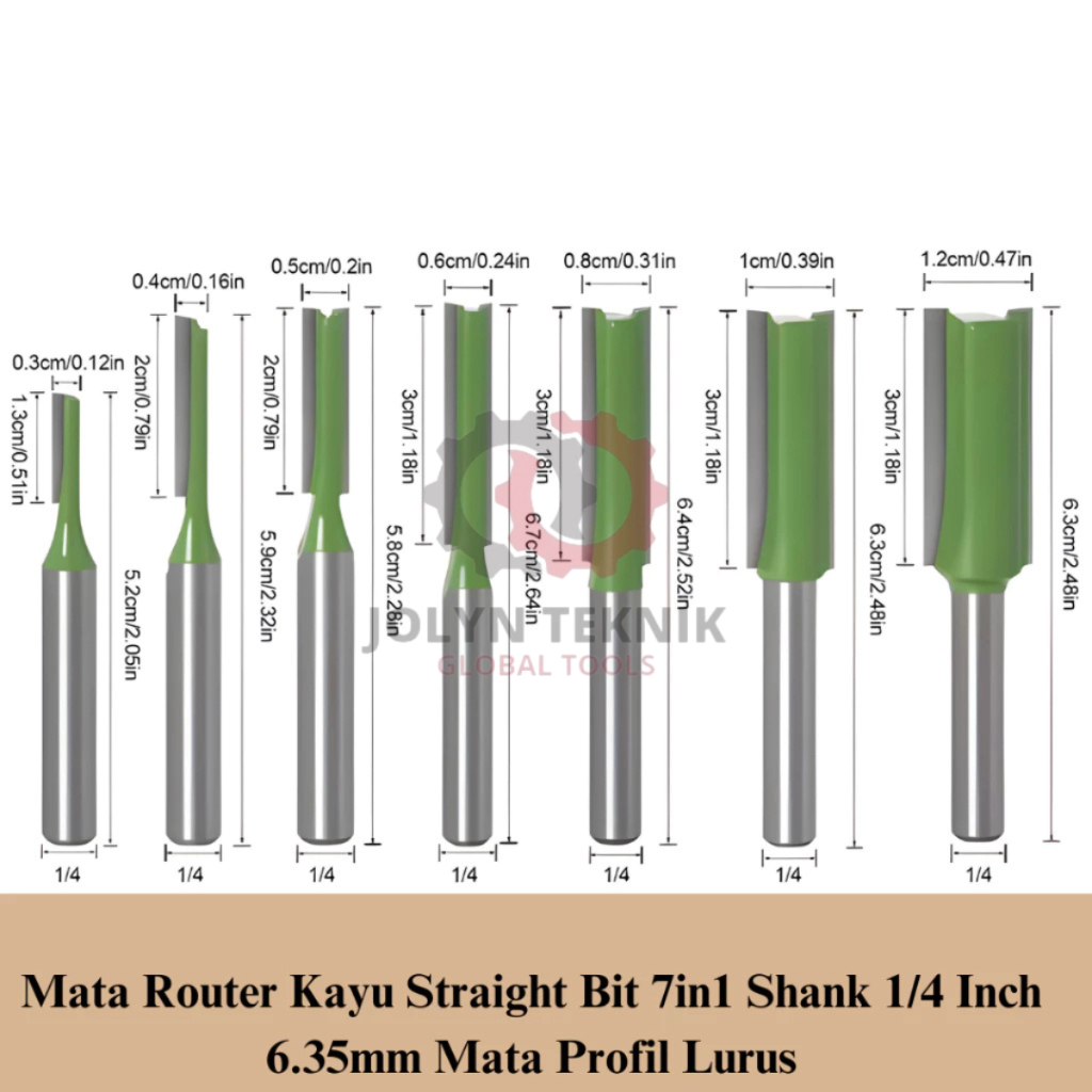 Jual Mata Router Kayu Straight Bit 7 in 1 Shank 6.35mm (1/8-5/32-3/16-1 ...