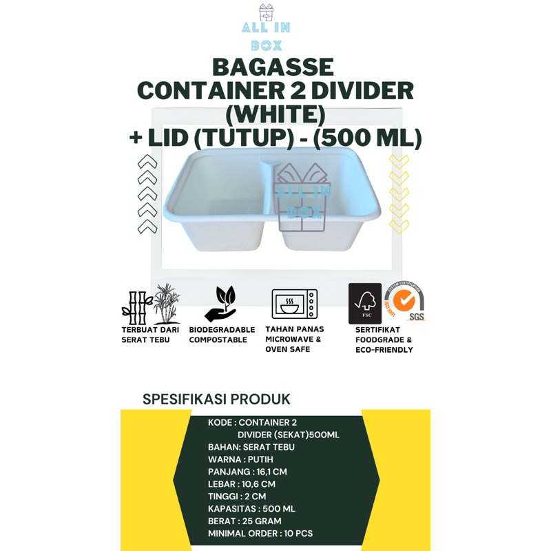 Jual BAGASSE CONTAINER BOX SEKAT 2 + Tutup (LID) Bestfresh 500ml ...