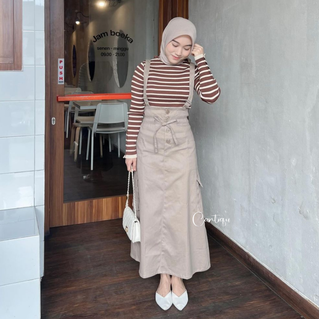 Jual Cantiqu - Overall Katun Twill Najma Jumpsuit Wanita Rok Cargo ...
