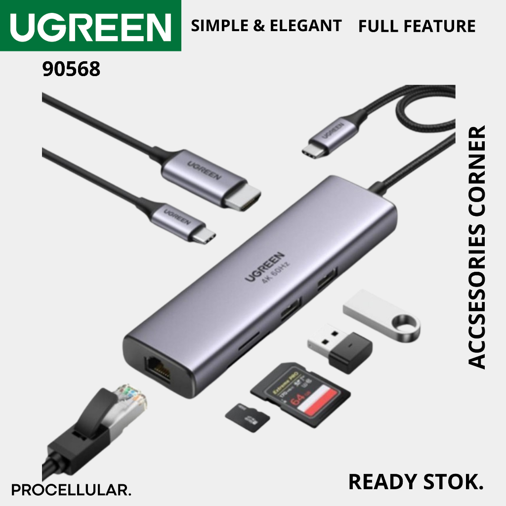 Jual Ugreen USB-C HUB 7 in 1 Adapter 3.0 HDMI TF CARD SD CARD RJ45 ...