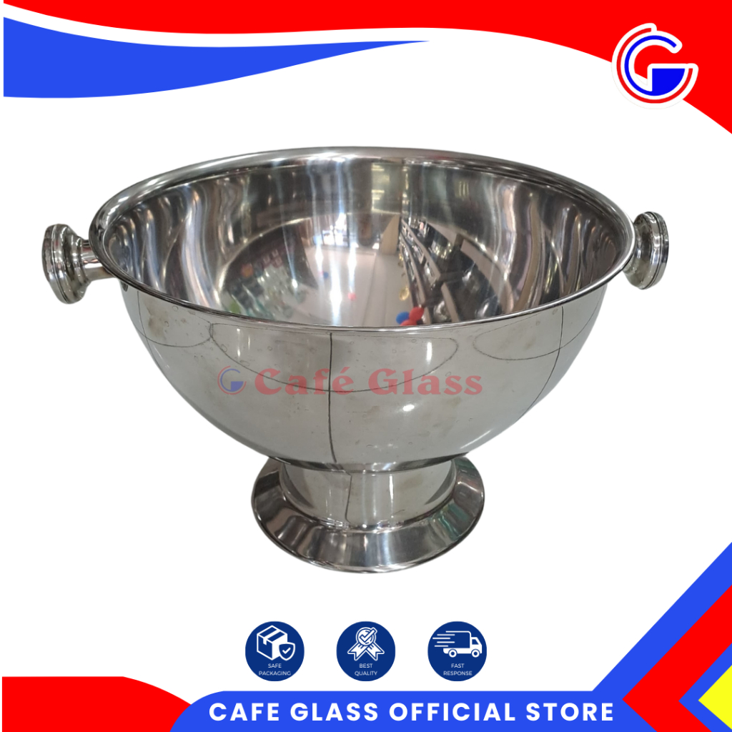 [13.5L] Punch Bowl Gagang Stainless Tebal Jumbo - Mangkok Es Buah Besar Silver & Wadah Saji Prasmanan Catering Hotel