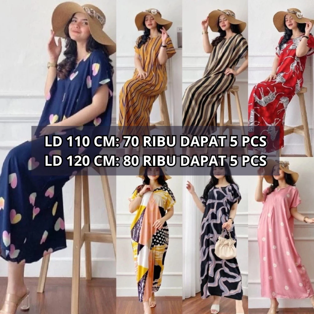 Paket Usaha 5 Pcs Daster Midi Premium / Daster Murah / Daster Kekinian Terbaru / Daster Jumbo | AutoStock