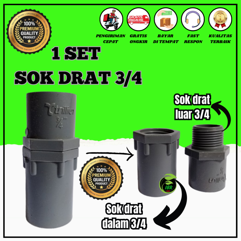 1 Set Sok drat Sprinkler Taman Irigasi taman Sok Drat Dalam 3/4 + sok Drat Luar 3/4 INBEKEN
