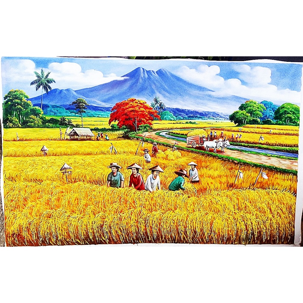 Jual Lukisan Panen Raya dengan Pemandangan Padi Melimpah | Shopee Indonesia