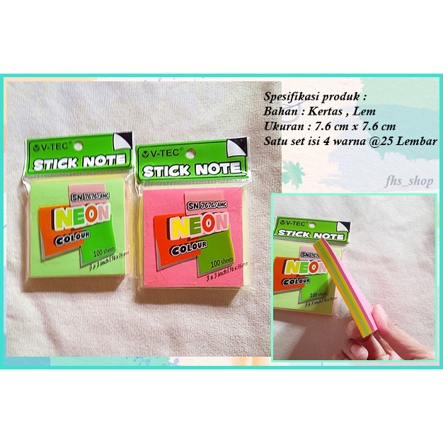 Jual 100 Lembar Sticky Notes 4 Warna Memo Tempel Sticky Notes Polos ...