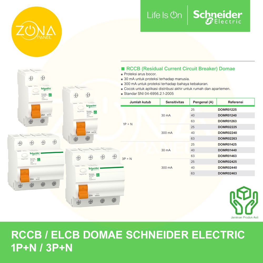 Jual RCCB ELCB NEW DOMAE SCHNEIDER 2P 1P+N 300MA 25A 6KA DOMR02225 ...