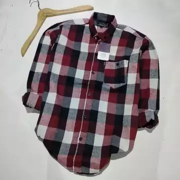 Kemeja Flanel Pria Catur Merah Lengan Panjang