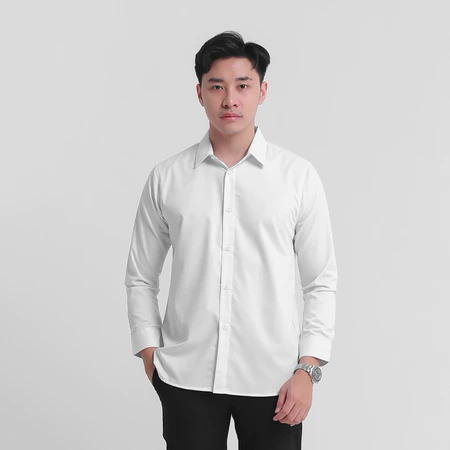 RK005 Heyplain Kemeja Putih Lengan Panjang Slimfit - Kemeja Pria Lengan Panjang