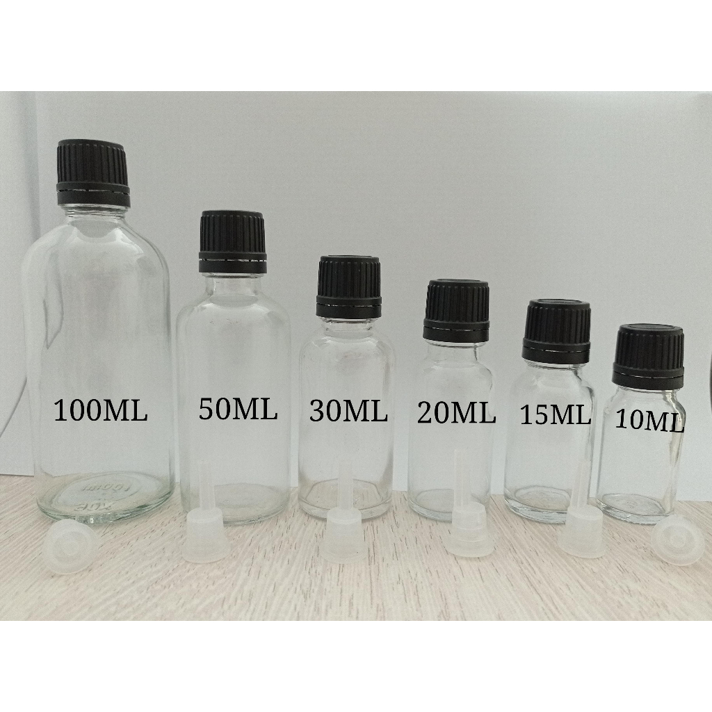 Jual BOTOL KACA CLEAR/BENING DROPER ESSENTIAL OIL NECK 18 SET TUTUP ...