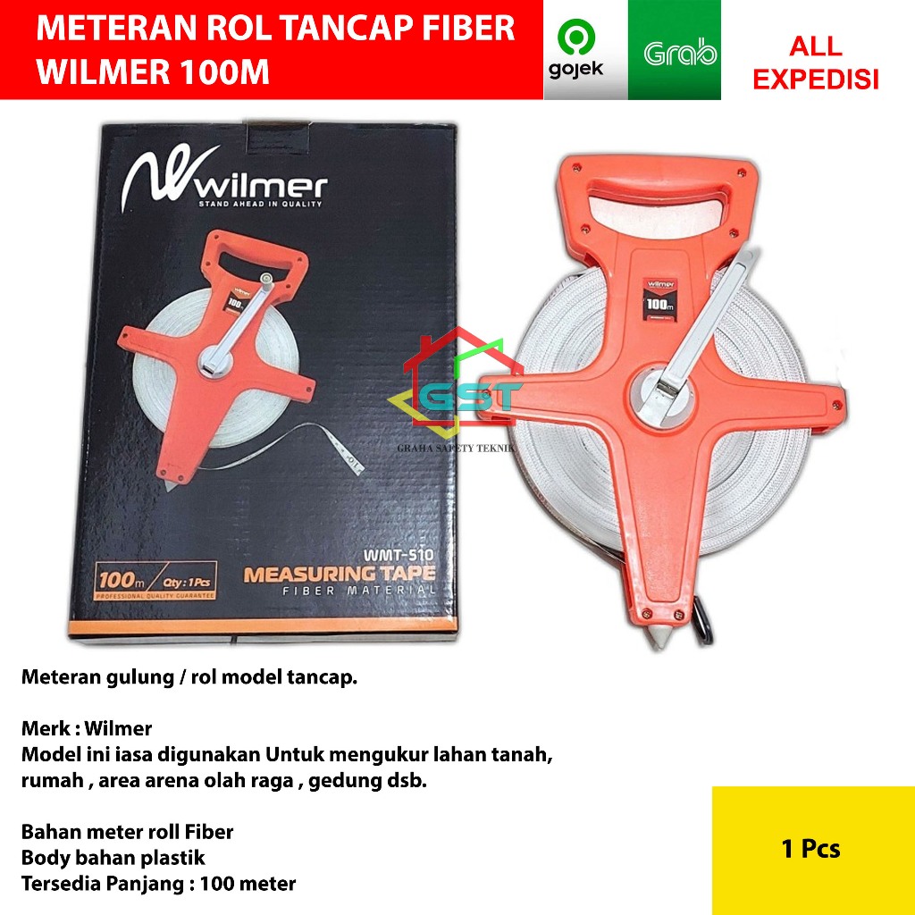 Jual WILMER meteran tancap 100 meter fiber heavy duty/meteran roll ...