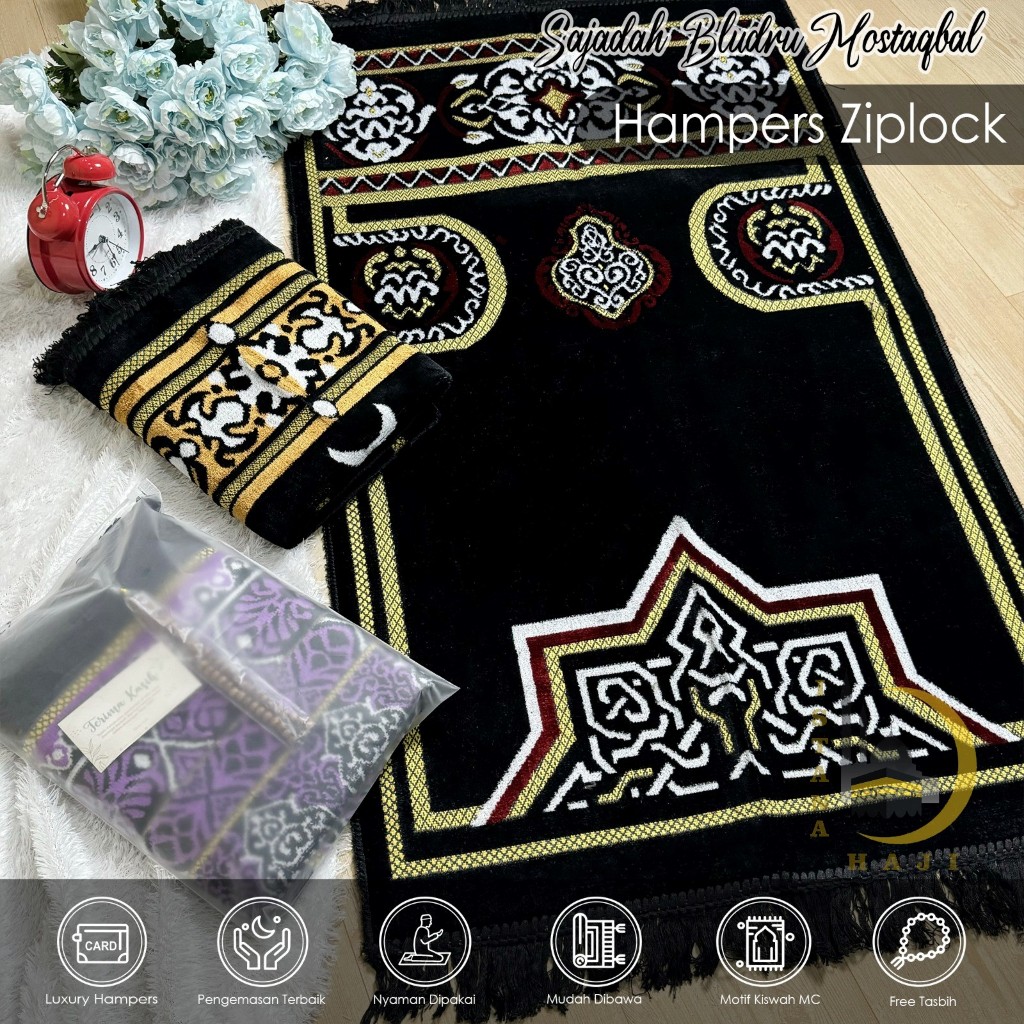 Souvenir Sajadah Turki Hitam Uk Besar 70x110 cm Bulu Halus Obral Murah Motif Terbaru