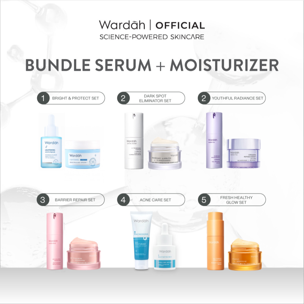 Wardah Perfect Set Moisturizer + Serum For Perfect Result - (Brightening, Dark Spot Eliminator, Barrier Repair, Youthful Skin, Acne Care, Glowing)