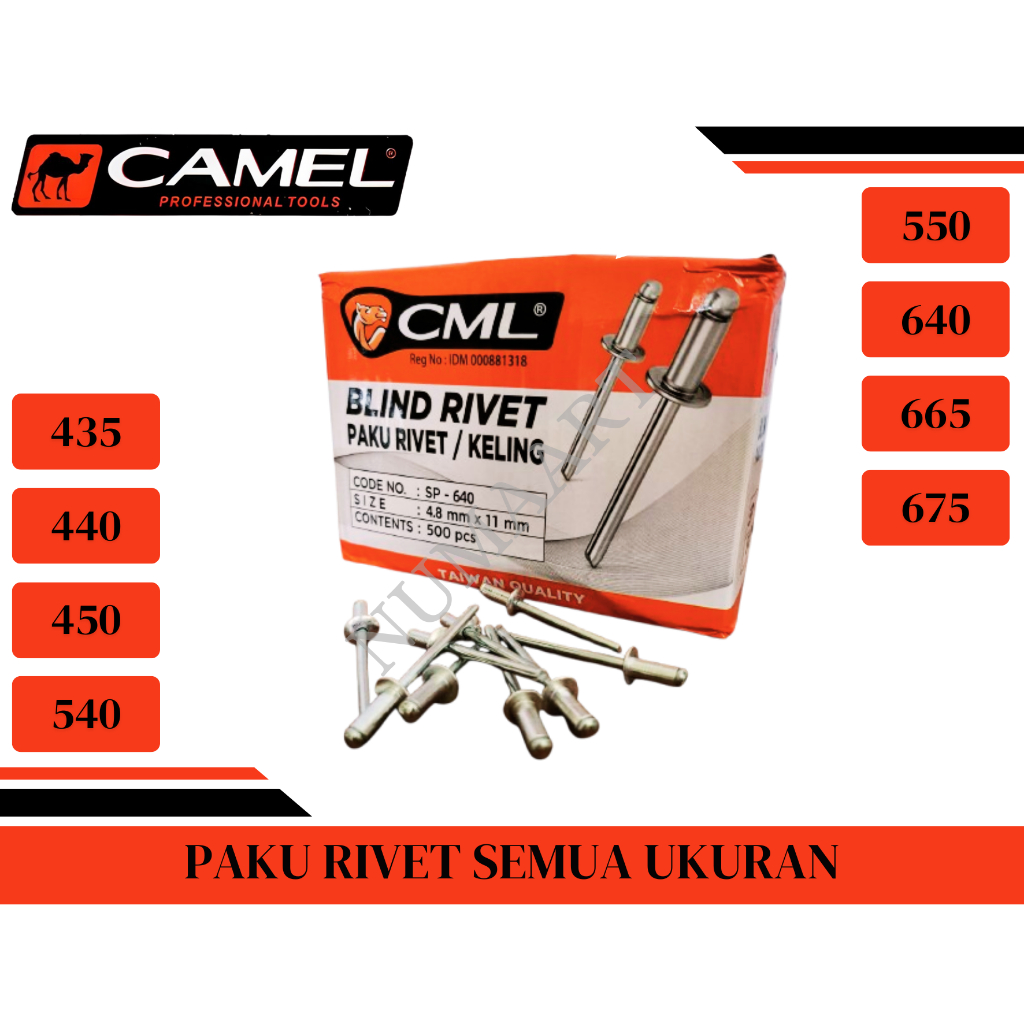 Jual CAMEL / PAKU RIVET KELING ALL SIZE 435 440 450 540 550 640 665 675 ...
