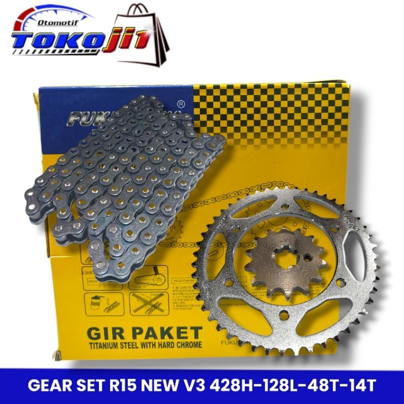Jual GEAR SET R15 NEW V3 428H-128L-48T-14T ORIGINAL FUKUKAWA | Shopee ...