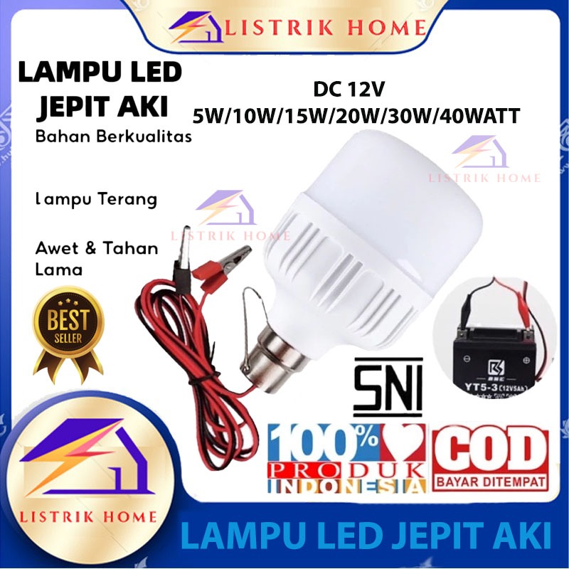 Jual Lampu Bohlam LED DC 12V Jepit ke Baterai / Aki Accu 5w 10w 15w 20w ...