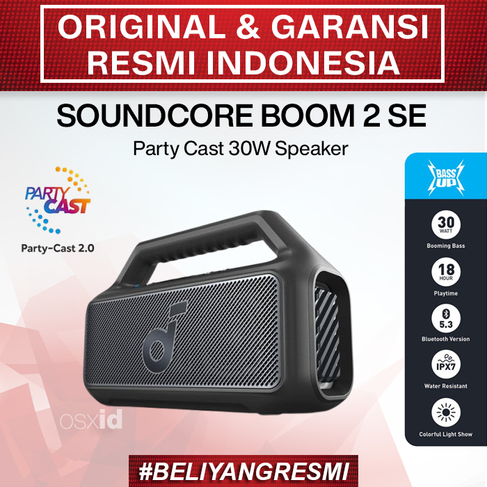 Anker Soundcore Boom SE Party Cast TWS Speaker, 30W RMS and BassUp  Technology, 18 Hours of playback, Syncs +100 Speakers, IPX and  floatation,