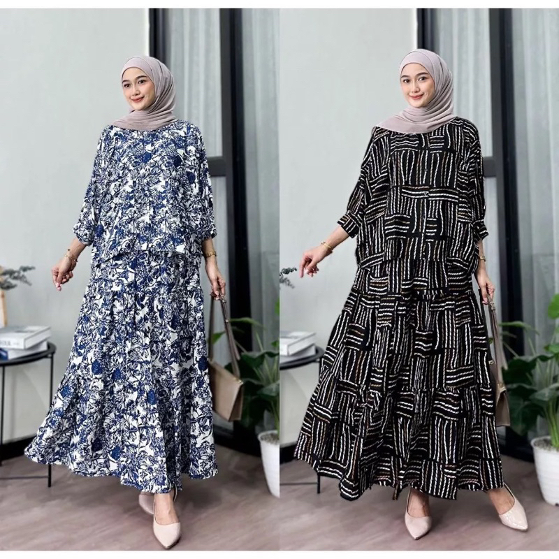 Jual One Set Rok wanita terbaru fashion muslimah wanita rayon motif ...