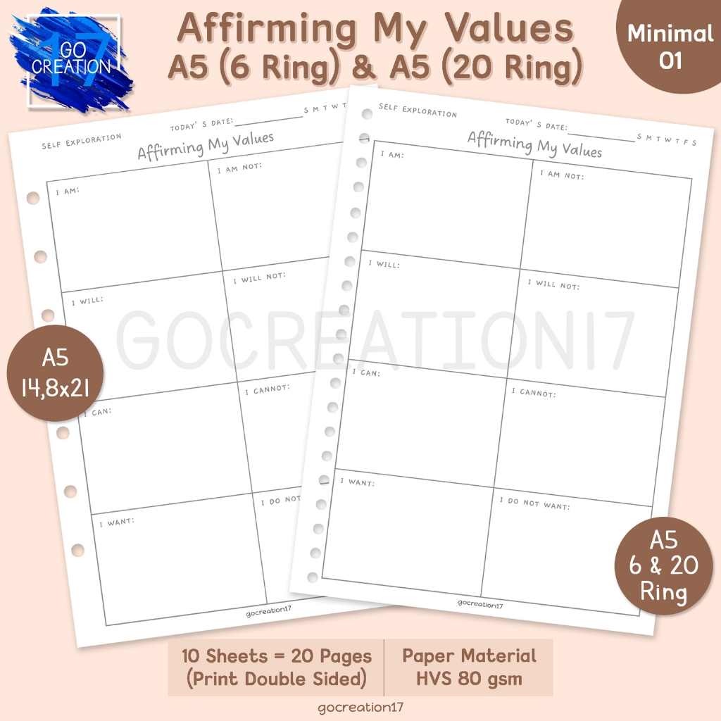 Jual Buku Planner Kertas Isi Binder Affirming My Values Simple ...