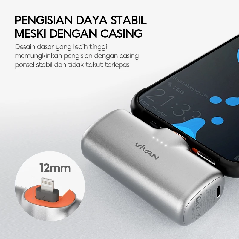 VIVAN Super Mini Powerbank VPB-A05 | 4800 mAh Type-C Lightning | Travel Size - Garansi 18 Bulan
