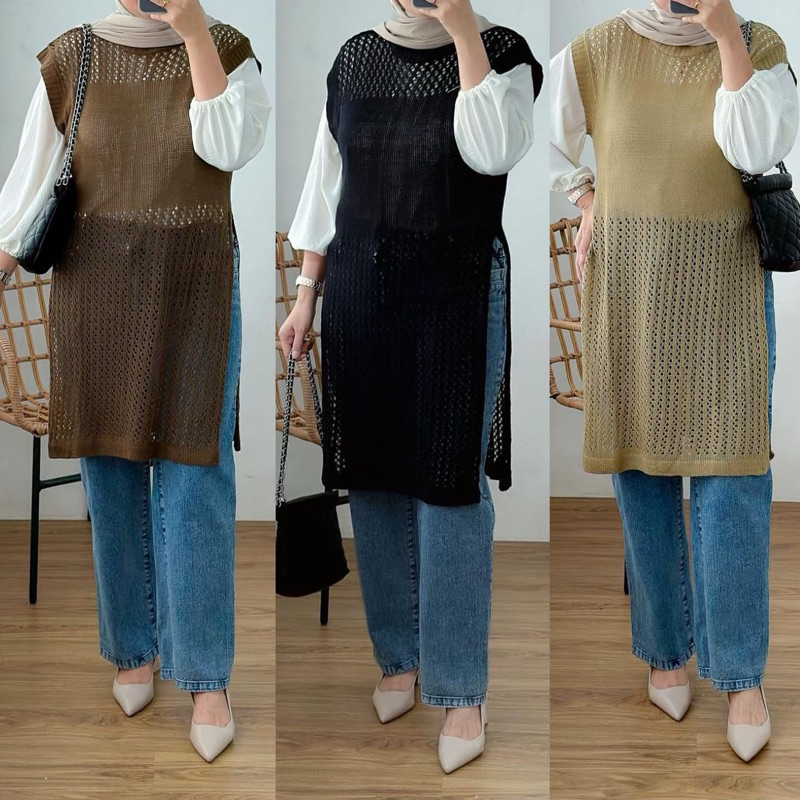 Jual CLOWY MIDI VEST RAJUT || RUBY KNIT RAJUT || LONG TUNIK RAJUT ...