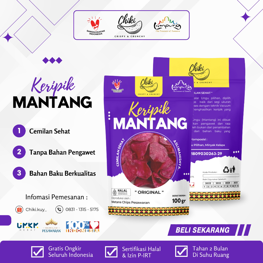 Jual Chiki.kuy - Keripik Mantang 100 Gram | Cemilan Sehat Crispy ...