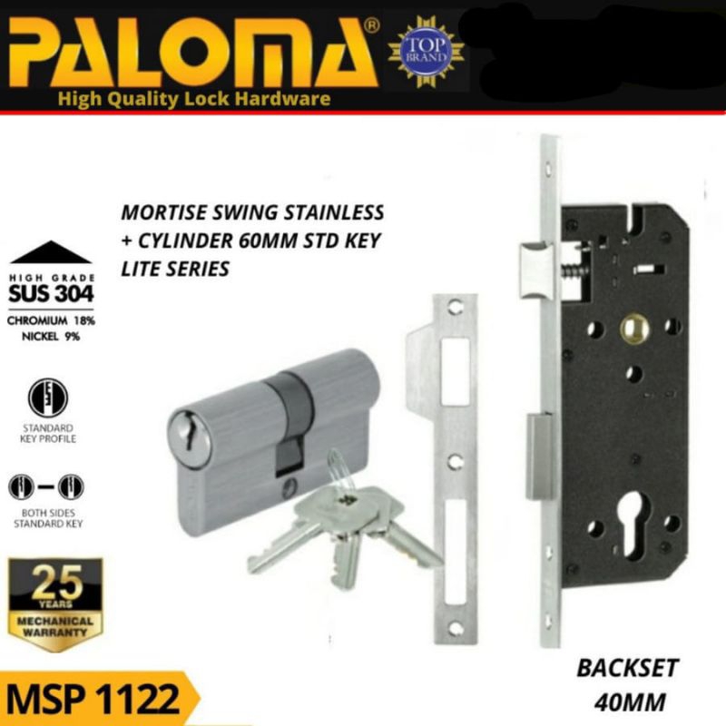 Jual Mortise lock Swing Paloma 40 MM Set Cylinder MSP 1122 Stainless ...