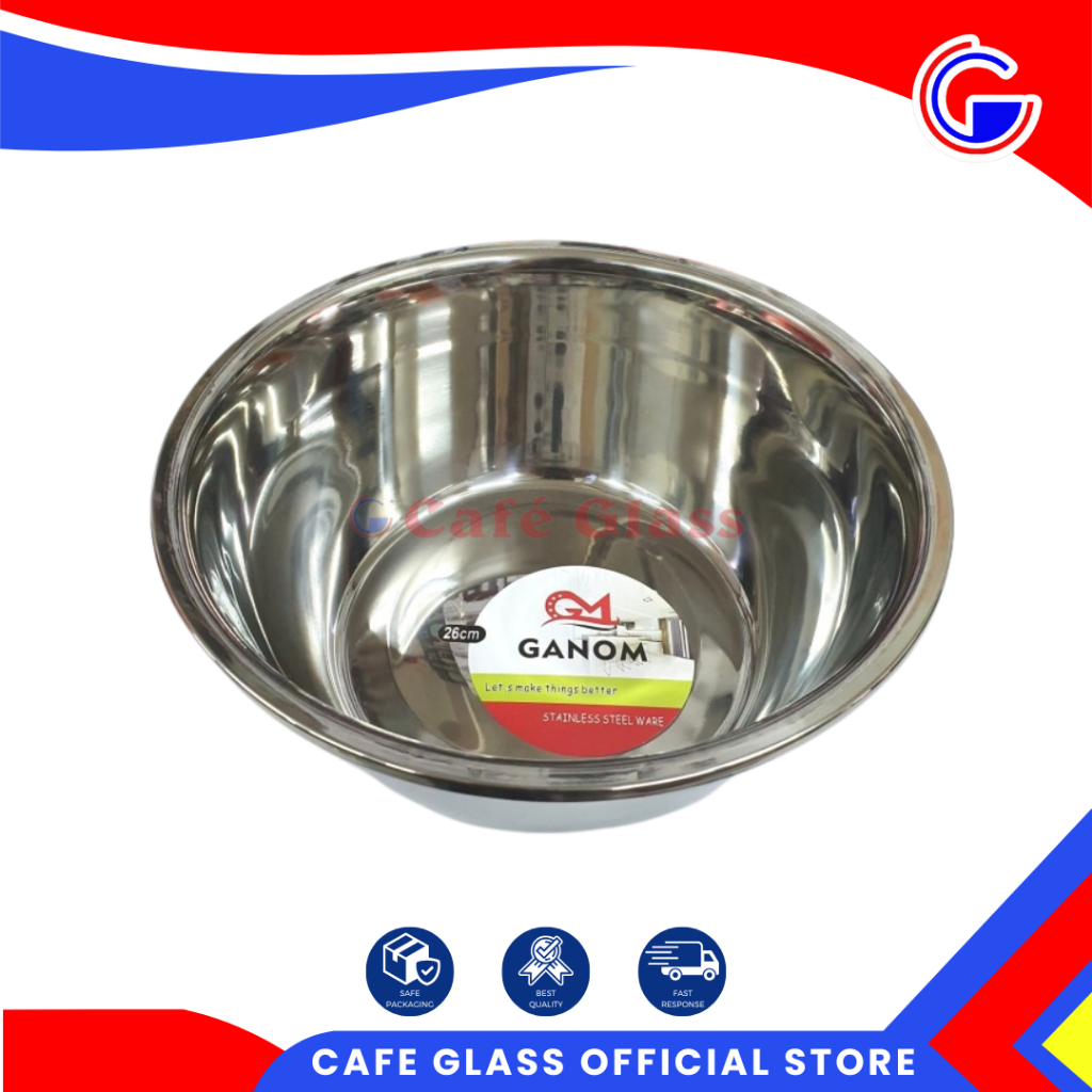 Mangkuk Stainless Dapur 18-40Cm Tebal Kilap Ganom / Mixing Bowl Anti Karat / Baskom Adonan Cuci Sayur