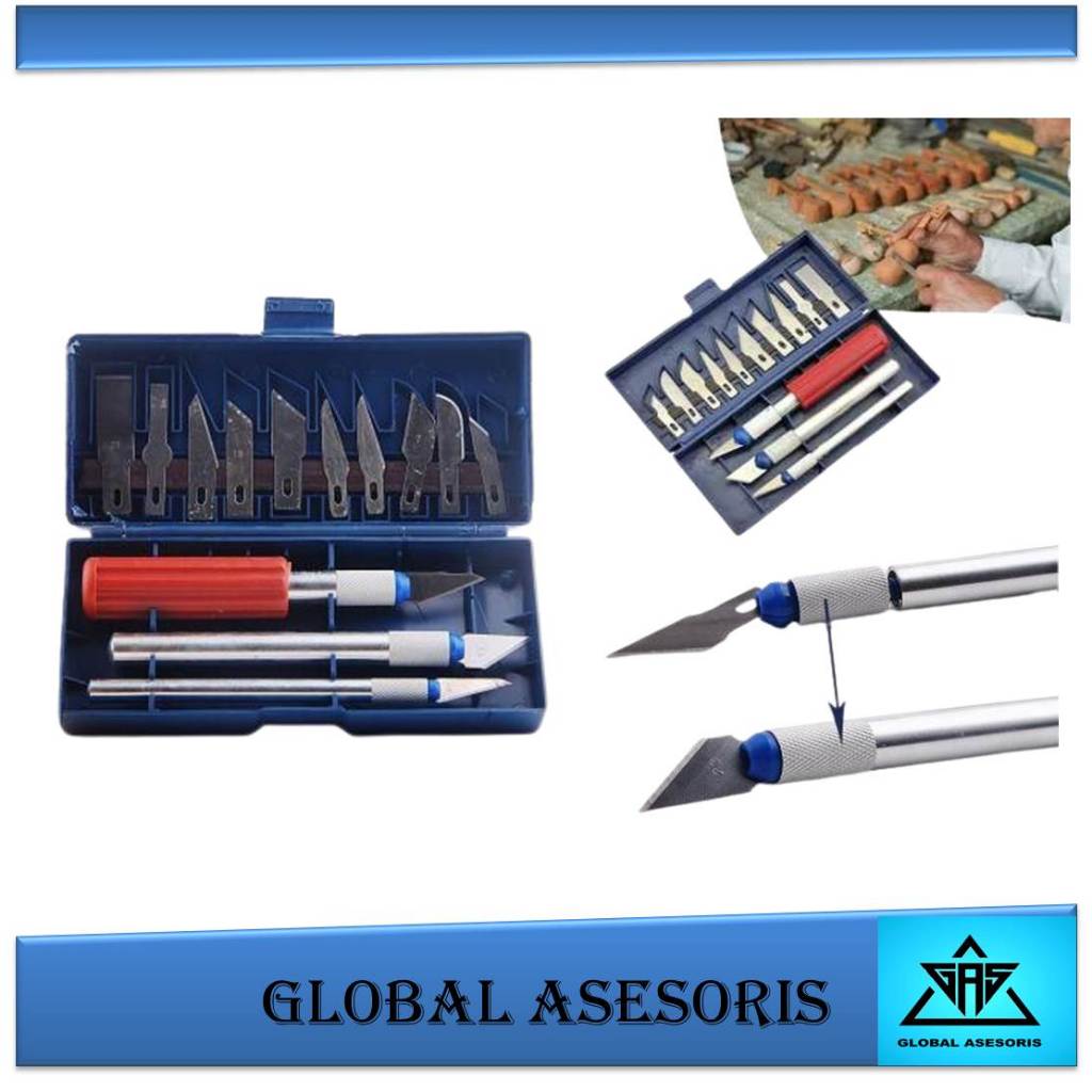 Jual 13 In 1 Set Pisau Cutter Alat Ukir Seni Pahat Kayu Dengan 3 Handle ...